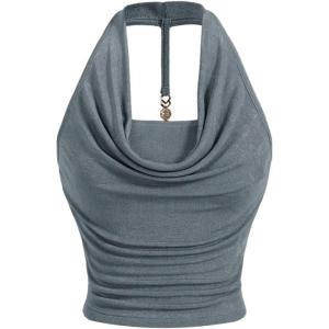 imageSOLY HUX Womens Halter Tops Draped Front Sleeveless Backless Y2K Crop Sexy Cami Tops Going Out Summer OutfitsPlain Grey