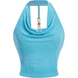 imageSOLY HUX Womens Halter Tops Draped Front Sleeveless Backless Y2K Crop Sexy Cami Tops Going Out Summer OutfitsPlain Light Blue