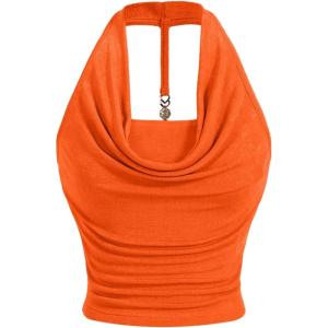 imageSOLY HUX Womens Halter Tops Draped Front Sleeveless Backless Y2K Crop Sexy Cami Tops Going Out Summer OutfitsPlain Orange