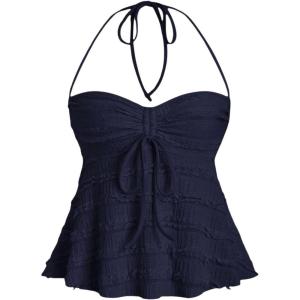 imageSOLY HUX Womens Peplum Halter Crop Tops Y2K Drawstring Tie Ruched Dressy Casual Spaghetti Strap Cami TopDark Blue