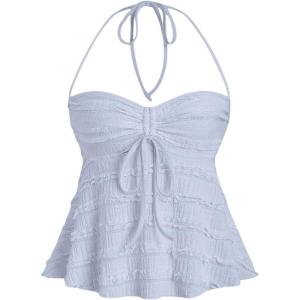 imageSOLY HUX Womens Peplum Halter Crop Tops Y2K Drawstring Tie Ruched Dressy Casual Spaghetti Strap Cami TopLight Blue