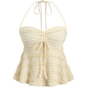 imageSOLY HUX Womens Peplum Halter Crop Tops Y2K Drawstring Tie Ruched Dressy Casual Spaghetti Strap Cami TopLight Yellow
