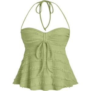 imageSOLY HUX Womens Peplum Halter Crop Tops Y2K Drawstring Tie Ruched Dressy Casual Spaghetti Strap Cami TopMint Green