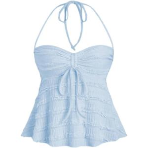 imageSOLY HUX Womens Peplum Halter Crop Tops Y2K Drawstring Tie Ruched Dressy Casual Spaghetti Strap Cami TopSolid Blue