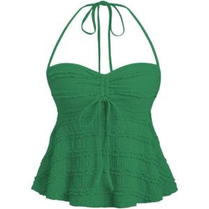 imageSOLY HUX Womens Peplum Halter Crop Tops Y2K Drawstring Tie Ruched Dressy Casual Spaghetti Strap Cami TopSolid Green