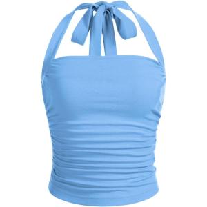 imageSOLY HUX Womens Ruched Halter Y2K Crop Tops Tie Back Sleeveless Slim Fit Cami TopsSolid Blue