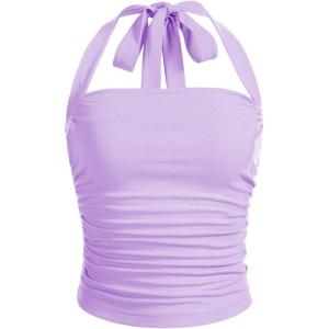 imageSOLY HUX Womens Ruched Halter Y2K Crop Tops Tie Back Sleeveless Slim Fit Cami TopsViolet Purple