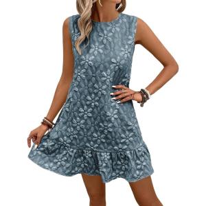 imageSOLY HUX Womens Ruffle Hem Sleeveless Tank Dress Round Neck Casual Smock Summer Mini DressesDusty Blue