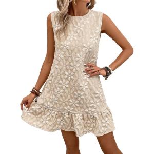 imageSOLY HUX Womens Ruffle Hem Sleeveless Tank Dress Round Neck Casual Smock Summer Mini DressesPlain Beige