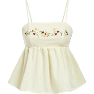 imageSOLY HUX Womens Spaghetti Strap Ruffle Hem Peplum Cami Top Jacquard CamisoleApricot Floral