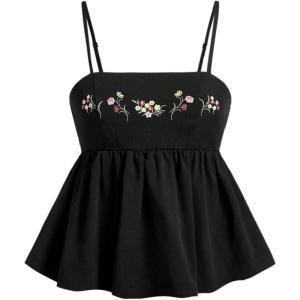 imageSOLY HUX Womens Spaghetti Strap Ruffle Hem Peplum Cami Top Jacquard CamisoleBlack Floral