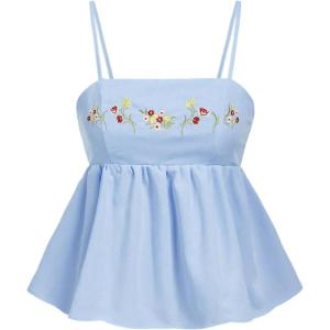 imageSOLY HUX Womens Spaghetti Strap Ruffle Hem Peplum Cami Top Jacquard CamisoleBlue Floral