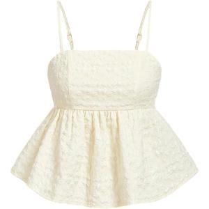 imageSOLY HUX Womens Spaghetti Strap Ruffle Hem Peplum Cami Top Jacquard CamisolePlain Apricot