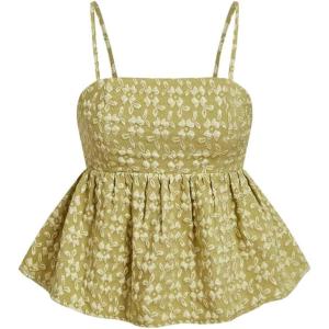 imageSOLY HUX Womens Spaghetti Strap Ruffle Hem Peplum Cami Top Jacquard CamisolePlain Army Green