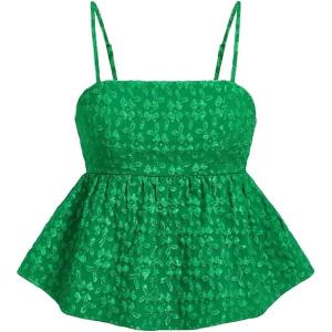 imageSOLY HUX Womens Spaghetti Strap Ruffle Hem Peplum Cami Top Jacquard CamisolePlain Olive Green