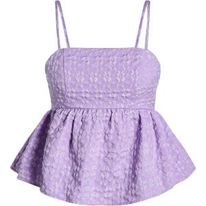 imageSOLY HUX Womens Spaghetti Strap Ruffle Hem Peplum Cami Top Jacquard CamisolePlain Purple Jacquard