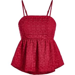 imageSOLY HUX Womens Spaghetti Strap Ruffle Hem Peplum Cami Top Jacquard CamisolePlain Red