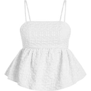 imageSOLY HUX Womens Spaghetti Strap Ruffle Hem Peplum Cami Top Jacquard CamisolePlain White Jacquard