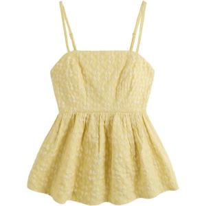 imageSOLY HUX Womens Spaghetti Strap Ruffle Hem Peplum Cami Top Jacquard CamisolePlain Yellow