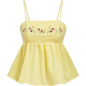 imageSOLY HUX Womens Spaghetti Strap Ruffle Hem Peplum Cami Top Jacquard CamisoleYellow Floral