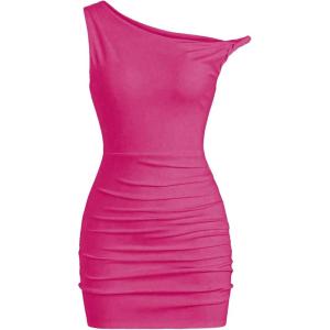 imageSOLY HUX Womens Summer Mini Dresses Off The Shoulder Ruched Bodycon Graduation Dress Sexy Going Out Party Club OutfitsHot Pink