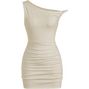 imageSOLY HUX Womens Summer Mini Dresses Off The Shoulder Ruched Bodycon Graduation Dress Sexy Going Out Party Club OutfitsPlain Apricot
