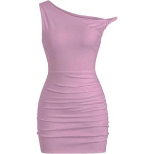 imageSOLY HUX Womens Summer Mini Dresses Off The Shoulder Ruched Bodycon Graduation Dress Sexy Going Out Party Club OutfitsPlain Pink