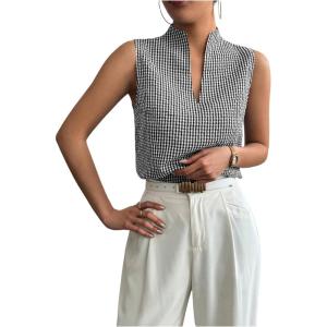 imageSOLY HUX Womens Work Outfits V Neck Sleeveless Blouses Summer Casual Tank Tops Business Office Dressy Striped ShirtsBlack Gingham