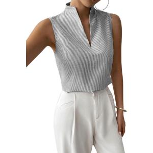 imageSOLY HUX Womens Work Outfits V Neck Sleeveless Blouses Summer Casual Tank Tops Business Office Dressy Striped ShirtsBlack Striped