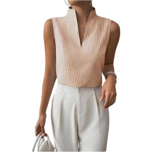 imageSOLY HUX Womens Work Outfits V Neck Sleeveless Blouses Summer Casual Tank Tops Business Office Dressy Striped ShirtsBrown Striped