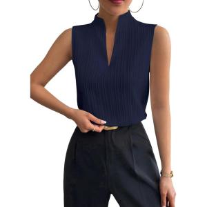 imageSOLY HUX Womens Work Outfits V Neck Sleeveless Blouses Summer Casual Tank Tops Business Office Dressy Striped ShirtsDark Blue