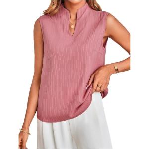 imageSOLY HUX Womens Work Outfits V Neck Sleeveless Blouses Summer Casual Tank Tops Business Office Dressy Striped ShirtsDusty Pink