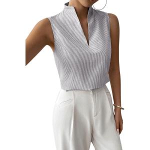 imageSOLY HUX Womens Work Outfits V Neck Sleeveless Blouses Summer Casual Tank Tops Business Office Dressy Striped ShirtsGrey Striped