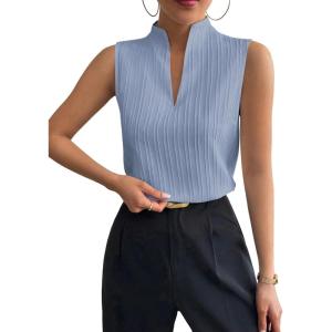 imageSOLY HUX Womens Work Outfits V Neck Sleeveless Blouses Summer Casual Tank Tops Business Office Dressy Striped ShirtsLight Blue