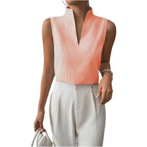 imageSOLY HUX Womens Work Outfits V Neck Sleeveless Blouses Summer Casual Tank Tops Business Office Dressy Striped ShirtsOrange Striped