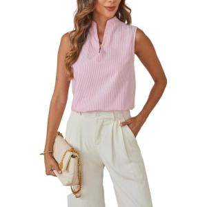 imageSOLY HUX Womens Work Outfits V Neck Sleeveless Blouses Summer Casual Tank Tops Business Office Dressy Striped ShirtsPink Striped