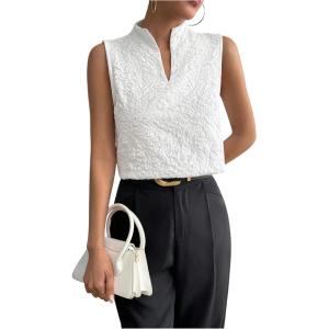 imageSOLY HUX Womens Work Outfits V Neck Sleeveless Blouses Summer Casual Tank Tops Business Office Dressy Striped ShirtsPlain White Floral