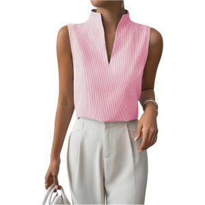 imageSOLY HUX Womens Work Outfits V Neck Sleeveless Blouses Summer Casual Tank Tops Business Office Dressy Striped ShirtsRed and White