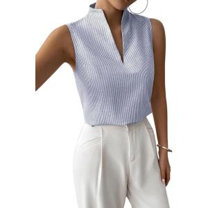 imageSOLY HUX Womens Work Outfits V Neck Sleeveless Blouses Summer Casual Tank Tops Business Office Dressy Striped ShirtsRoyal Blue Striped