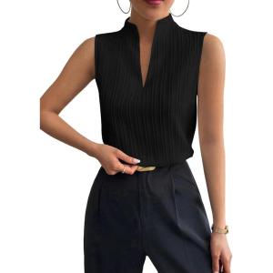 imageSOLY HUX Womens Work Outfits V Neck Sleeveless Blouses Summer Casual Tank Tops Business Office Dressy Striped ShirtsSolid Black