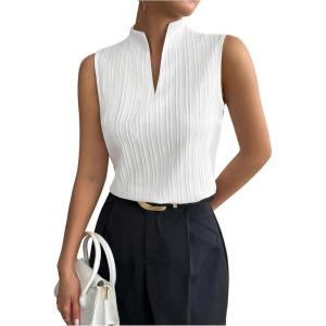 imageSOLY HUX Womens Work Outfits V Neck Sleeveless Blouses Summer Casual Tank Tops Business Office Dressy Striped ShirtsSolid White