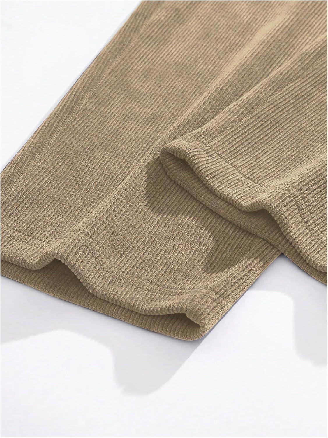 imageSOLY HUX Mens 2 Piece Corduroy Pants Drawstring Elastic Waist Straight Leg Baggy Pants with PocketsKhaki and Green
