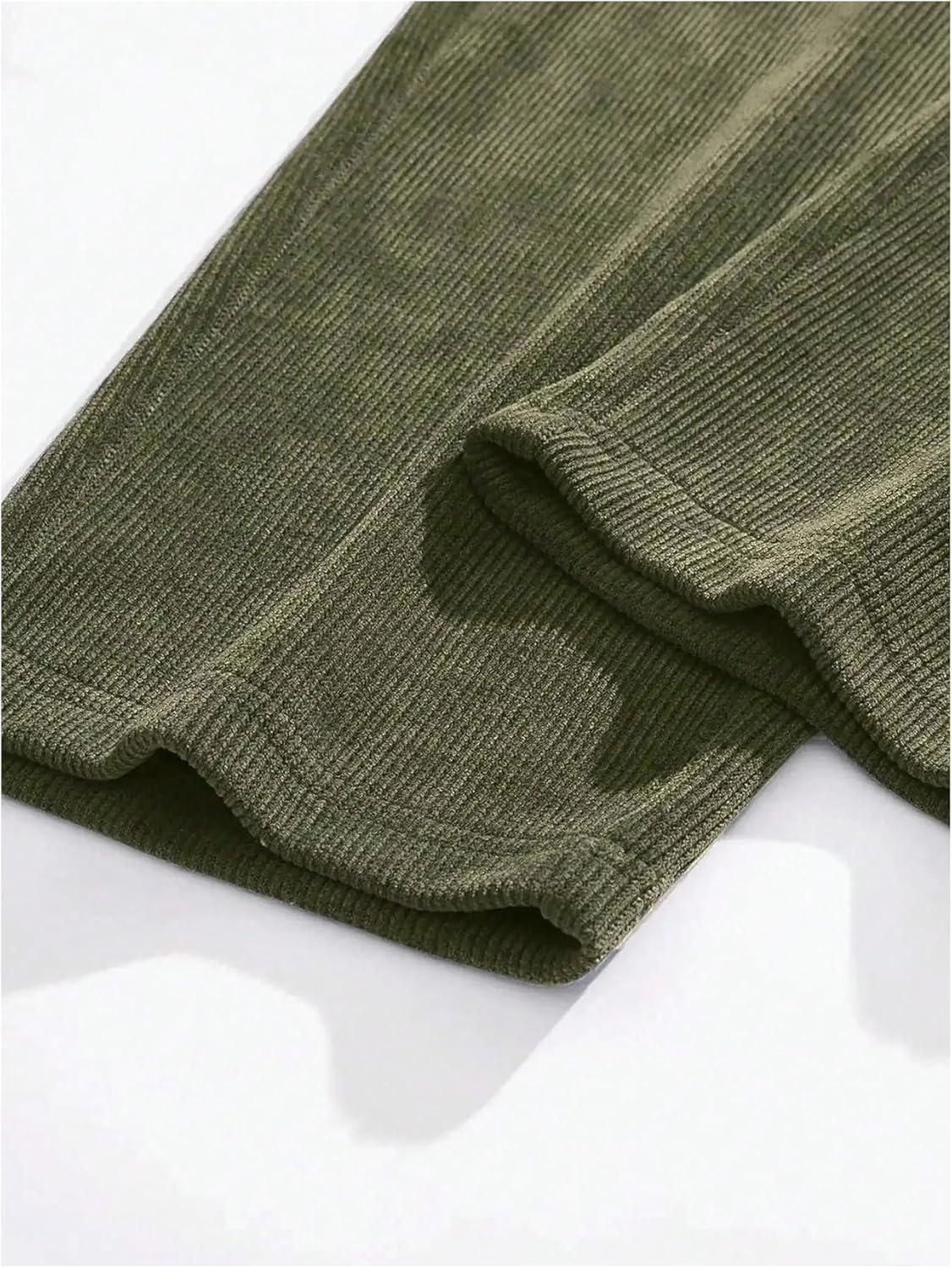imageSOLY HUX Mens 2 Piece Corduroy Pants Drawstring Elastic Waist Straight Leg Baggy Pants with PocketsKhaki and Green