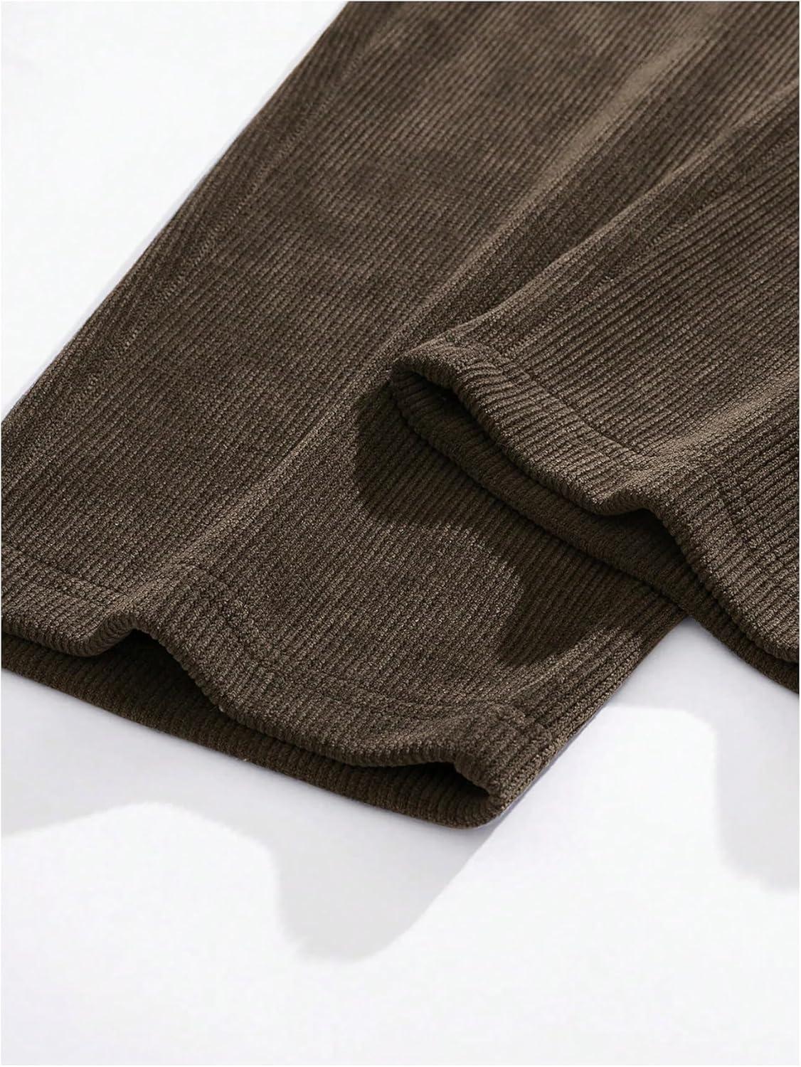 imageSOLY HUX Mens 2 Piece Corduroy Pants Drawstring Elastic Waist Straight Leg Baggy Pants with PocketsPlain Brown
