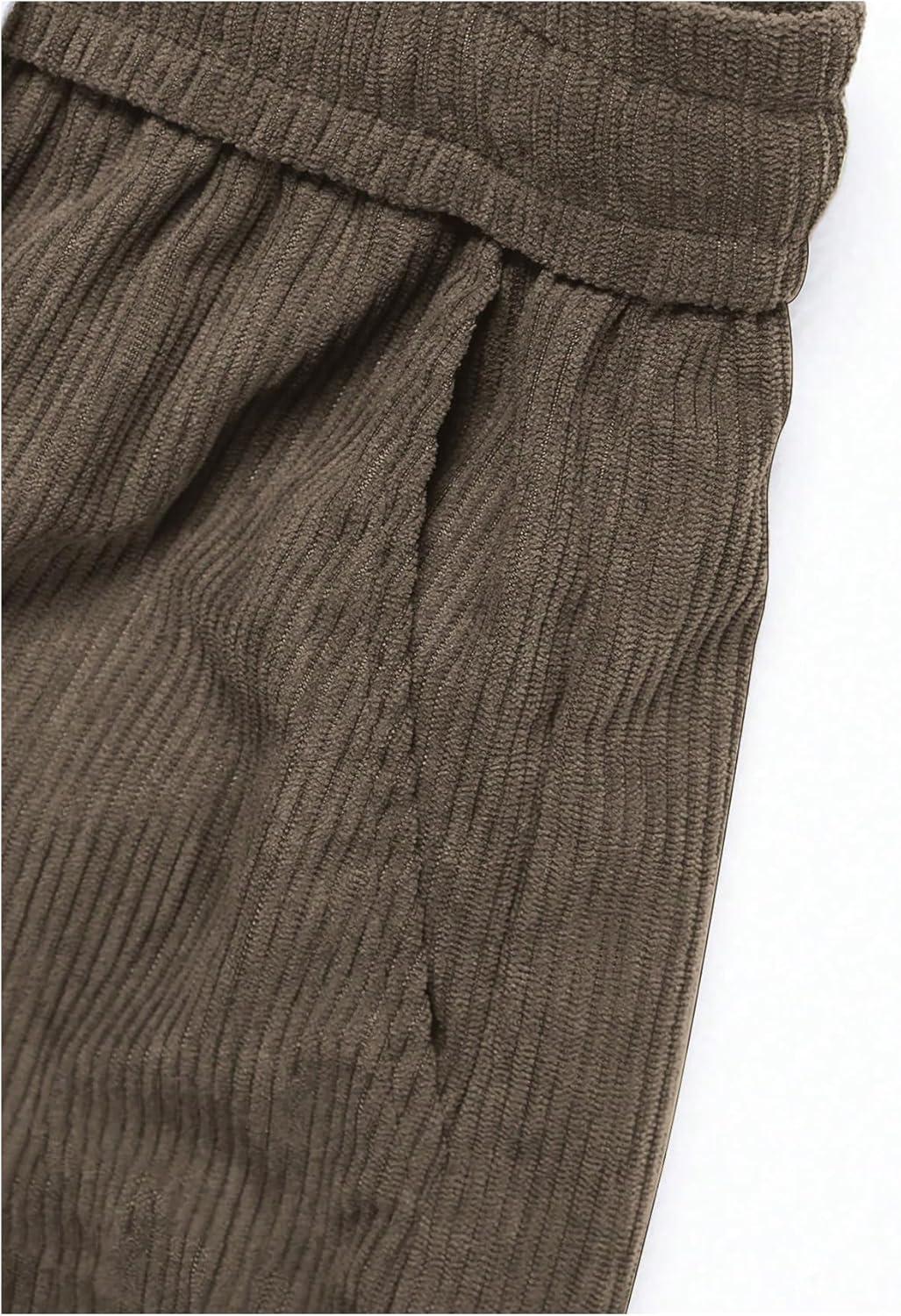 imageSOLY HUX Mens 2 Piece Corduroy Pants Drawstring Elastic Waist Straight Leg Baggy Pants with PocketsPlain Brown