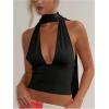 imageSOLY HUX Sexy Tops for Women Going Out Halter Scarf Crop Top Deep V Sleeveless Backless Vest Party ClubwearPlain Black