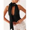 imageSOLY HUX Sexy Tops for Women Going Out Halter Scarf Crop Top Deep V Sleeveless Backless Vest Party ClubwearPlain Black