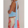 imageSOLY HUX Sexy Tops for Women Going Out Halter Scarf Crop Top Deep V Sleeveless Backless Vest Party ClubwearPlain Blue