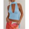 imageSOLY HUX Sexy Tops for Women Going Out Halter Scarf Crop Top Deep V Sleeveless Backless Vest Party ClubwearPlain Blue
