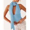 imageSOLY HUX Sexy Tops for Women Going Out Halter Scarf Crop Top Deep V Sleeveless Backless Vest Party ClubwearPlain Blue